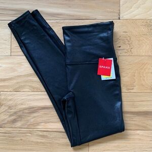 Spanx Faux Leather Leggings High Rise Tummy Control Stretch Pants XL Petite